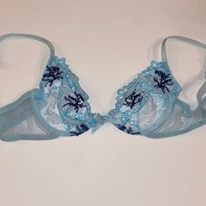 Sheer blue lingerie bra with no padding no underwire